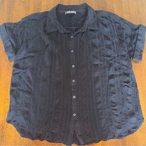 Lulus Black Striped Button-Up Top Light Weight Short Sleeve Size Large